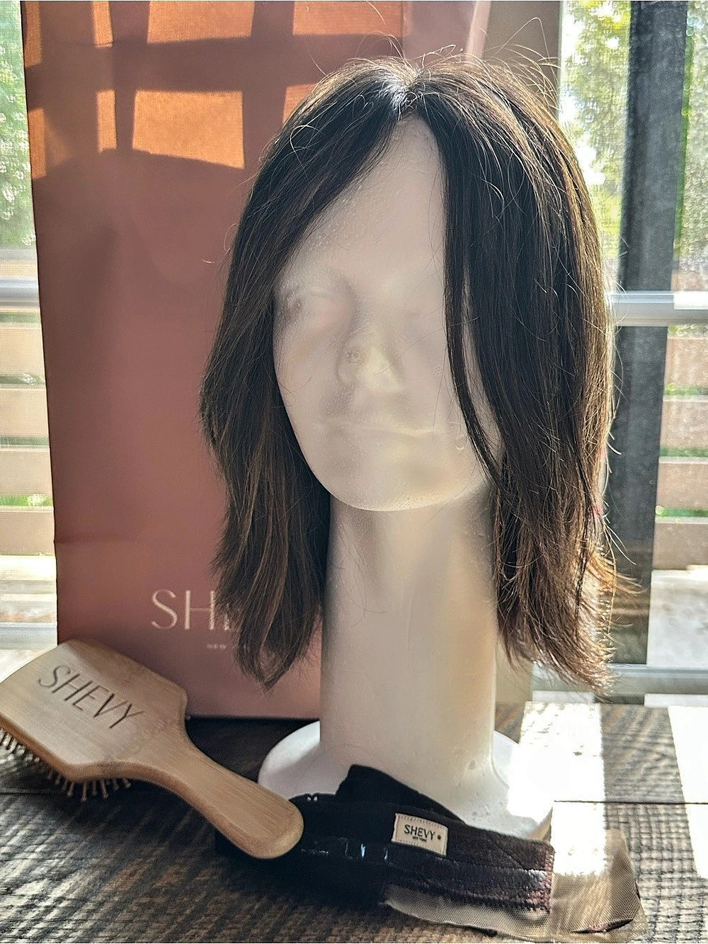SHEVY LUXE - 100% European Human Hair, Brown Medium-Length Wig